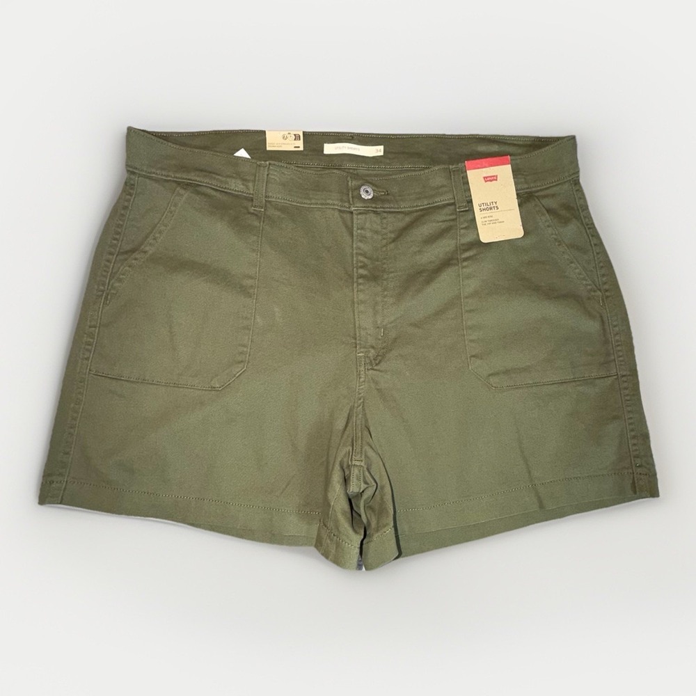 Levi's Utility Shorts Womens Size 34 Waist 38" Mid Rise Olive Green NWT